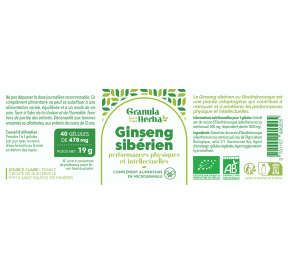 Ginseng Sibérien Bio Granula Herba 40 gélules